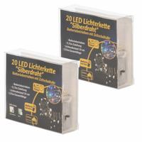 LED draadverlichting - 3x - zilver - 2 meter - warm wit - op batterijen - met timer