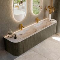 Badmeubel Mondiaz Kurve-Dlux | 190 cm | Meubelkleur Shadow | Wastafelkleur Nata | Solid surface | Wasbak beide zijden spoelbak | 2 kraangaten