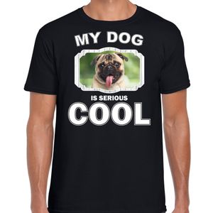 Mopshond honden t-shirt my dog is serious cool zwart voor heren