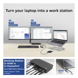 ACT USB-C Docking Station 4K, voor 2 HDMI of DisplayPort monitoren, DisplayLink