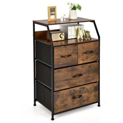 Commode met 4 Laden en Legplank Vrijstaande Opbergkast Metalen Frame Stoffen Bakken Industriële Stijl voor Kleedkamer Woonkamer Gang