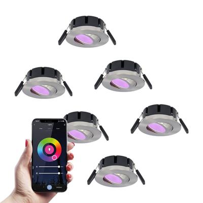 Set van 6 Napels smart inbouwspots - IP65 Waterdicht - 8 Watt 600 Lumen - Kantelbaar - Wifi + Bluetooth - RGBWW - Google Home, Amazon Alexa en Siri - RVS - Voor binnen en buiten