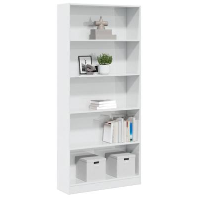 Boekenkast 80x24x176 cm bewerkt hout hoogglans wit