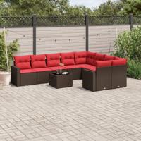 10-delige Loungeset met kussens poly rattan bruin
