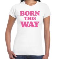 Gay Pride T-shirt dames - born this way - wit - roze glitter - LHBTI