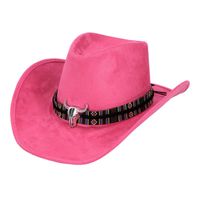 Boland party Carnaval verkleed cowboy hoed Rodeo - roze - volwassenen - polyester - Verkleedhoofddeksels