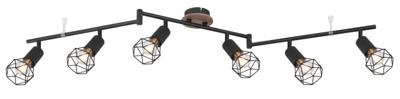 Globo PlafondlampXara I 6-lichts zwart met hout - 54802S-6H