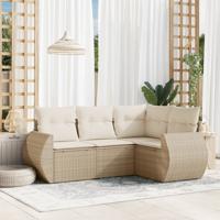 4-delige Loungeset met kussens poly rattan beige