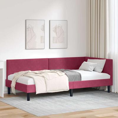 Hoekbedframe Wijnrood 90 x 190 cm Fluweel en Engineered hout