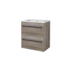 Badmeubelset BWS Salt 60x39cm Met Grepen 2 Lades Met Wastafel 1 Kraangat Scotch Oak