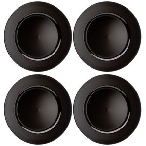 Set van 4x stuks diner onderborden zwart rond kunststof 33 cm