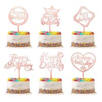 Fissaly® 6 Stuks Rosé Gouden Happy Birthday Taarttopper & Caketopper Set – Taartversiering – Decoratie Topper - thumbnail
