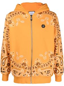 Philipp Plein hoodie zippé à imprimé bandana - Orange