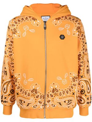 Philipp Plein hoodie zippé à imprimé bandana - Orange