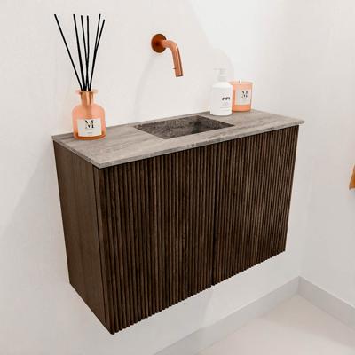 Toiletmeubel Mondiaz Joya Dlux | 60 cm | Meubelkleur Walnut | Faye wastafel Oza Wasbak Midden | Zonder kraangat(en)