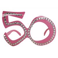 50 jaar geworden feest bril - volwassenen - roze - met glitters