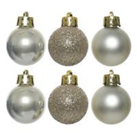 Decoris Mini kerstballen - 14x st - champagne - 3 cm - kunststof - kleine kerstballen kerstversierin
