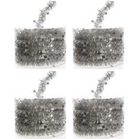 Decoris kerstslinger-guirlande - 4x - met sterren - zilver - glanzende lametta - 700 cm
