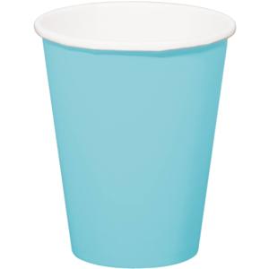 Folat Feest drinkbekers - 8x stuks - lichtblauw - papier - 350 ml - verjaardag/party