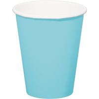 Folat Feest drinkbekers - 8x stuks - lichtblauw - papier - 350 ml - verjaardag/party