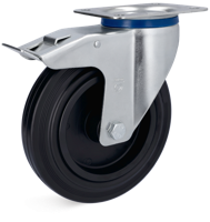 Torwegge Zwenkwiel m/rem rubber ø100 kunststof