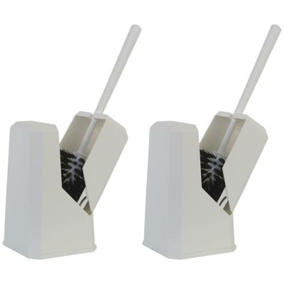 Betra wc-borstel - 2x - toiletborstel in gesloten houder - wit - kunststof - 14 x 37 cm