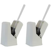 Betra wc-borstel - 2x - toiletborstel in gesloten houder - wit - kunststof - 14 x 37 cm