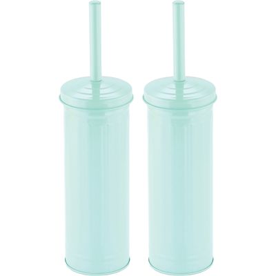 Toiletborstel in houder/wc-borstel - 2x - metaal - mintgroen - 38 x 10 cm