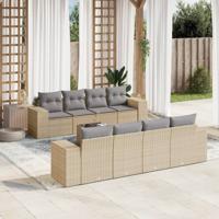 9-delige Loungeset met kussens poly rattan beige