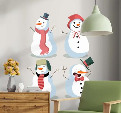 Kerststickers 4 schattige sneeuwpoppen