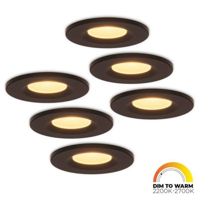 Set van 6 Venezia LED inbouwspots - 6 Watt 460lm - Dim to warm - Rond - Dimbaar - IP65 waterdicht - Zwart - Voor binnen, buiten en badkamer