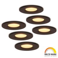 Set van 6 Venezia LED inbouwspots - 6 Watt 460lm - Dim to warm - Rond - Dimbaar - IP65 waterdicht - Zwart - Voor binnen, buiten en badkamer