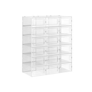 Set van 18 opvouwbare schoenendozen, Transparant + Wit / M ( 33,3 X 23 X 14 cm )