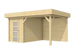 Blokhut Kiekendief 200x300 cm + luifel 300 cm- Plat dak- Onbehandeld vurenhout- Woodvision