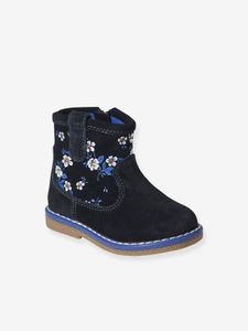 Leren boots met rits voor baby blauw, bedrukt