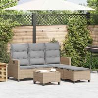 3-delige Tuinbankstel met kussens L-vormig beige poly rattan