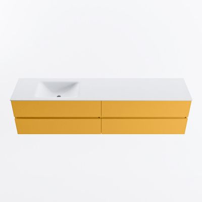 MONDIAZ VICA 200cm badmeubel onderkast Ocher 4 lades. Wastafel CLOUD links zonder kraangat, kleur Talc.