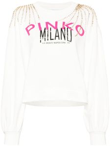 PINKO sweat orné de cristaux à logo imprimé - Blanc