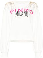 PINKO sweat orné de cristaux à logo imprimé - Blanc