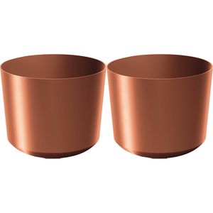 Prosperplast Plantenpot/bloempot Babylon - 2x - kunststof - buiten/binnen - koper - D29 x H29 cm - Plantenpotten