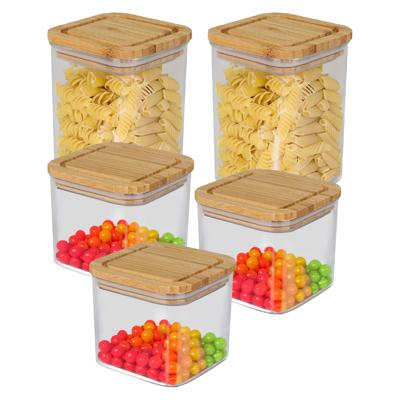 Bambou & Co keuken voorraadpotten - 5x stuks - 0.8L/1L - kunststof/bamboe - met luchtdichte deksel