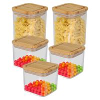 Bambou & Co keuken voorraadpotten - 5x stuks - 0.8L/1L - kunststof/bamboe - met luchtdichte deksel