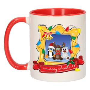 Kerst cadeau koffiemok - kerst diertjes - rood - 300 ml - keramiek