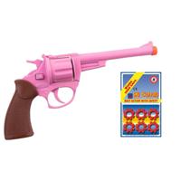 Politie/Cowboy speel set - 8 Schots Pistool - roze - Incl 96 Plaffertjes - Carnaval/Thema Feest