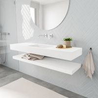 Mondiaz Alan badmeubel 150 cm solid suface planchet talc vrijhangend wastafel midden zonder kraangat wit