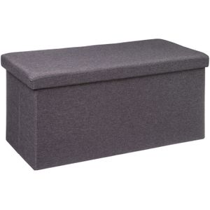 Poef/hocker - opbergbox - fluweel donkergrijs - kunststof/mdf - 38 x 38 x 76 cm - opvouwbaar