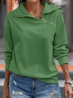 Regular Fit Plain Casual Zipper Turtleneck Sweatshirt - thumbnail