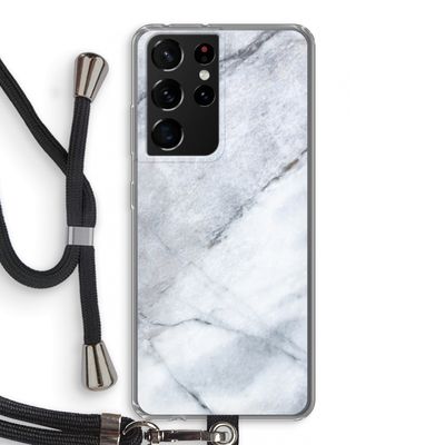 Witte marmer: Samsung Galaxy S21 Ultra Transparant Hoesje met koord