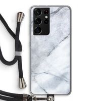 Witte marmer: Samsung Galaxy S21 Ultra Transparant Hoesje met koord