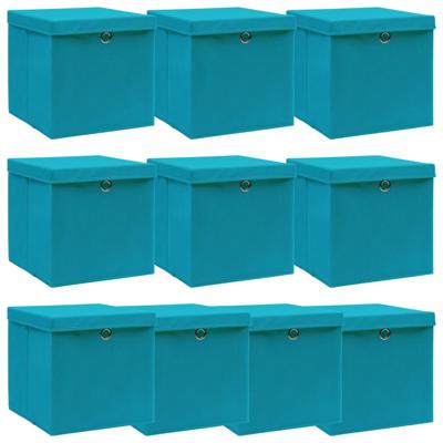 Opbergboxen met deksel 10 st 32x32x32 cm stof babyblauw